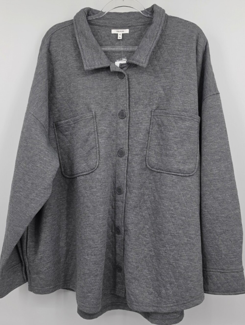 Maurices Quilted Front Pocket Shacket 4X Gray New Button Front Long Sleeve